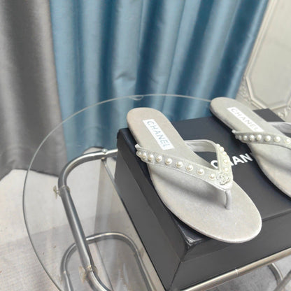 CC Thong Grey Velvet Pearl