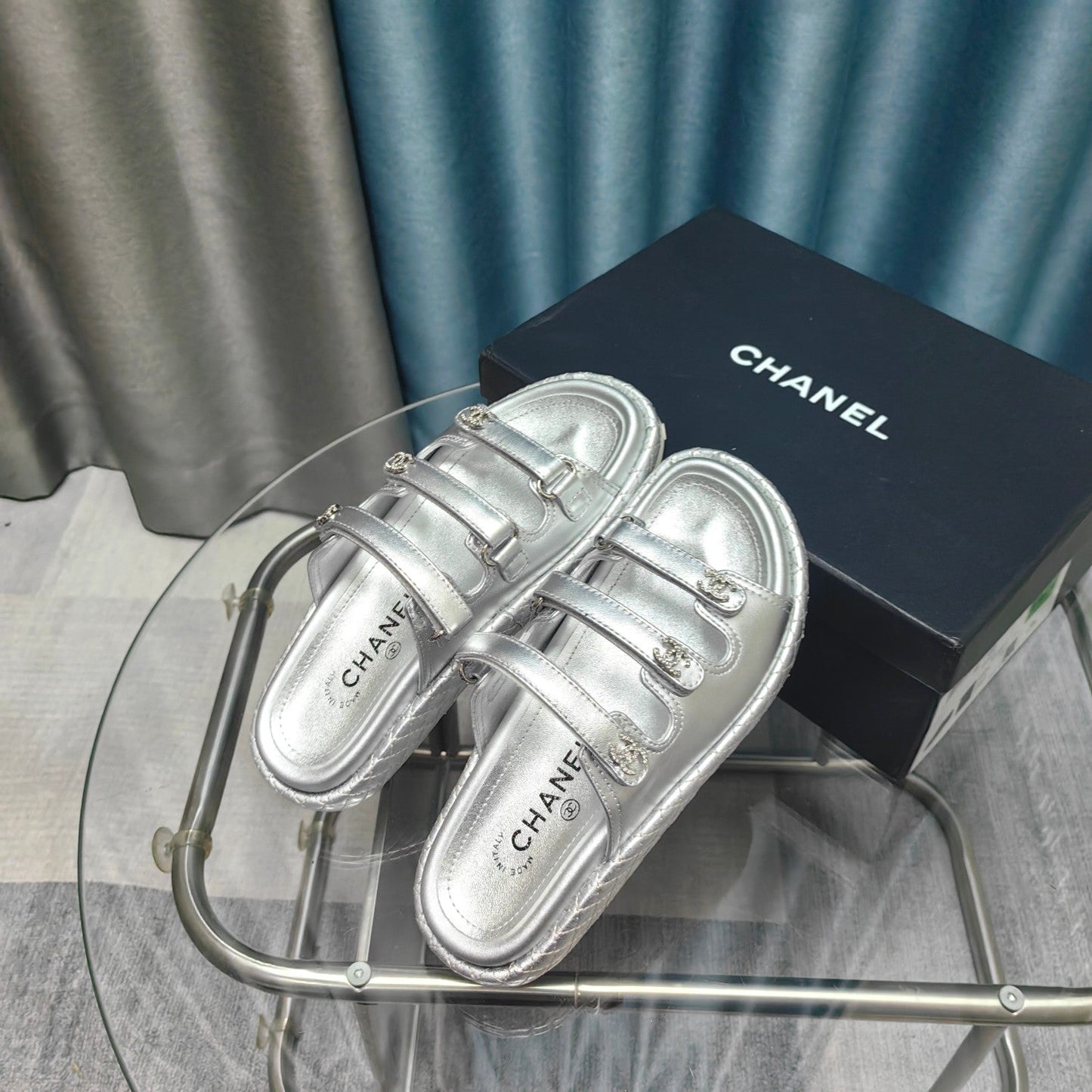 CC 25C Sandal Triple Straps Silver Calfskin