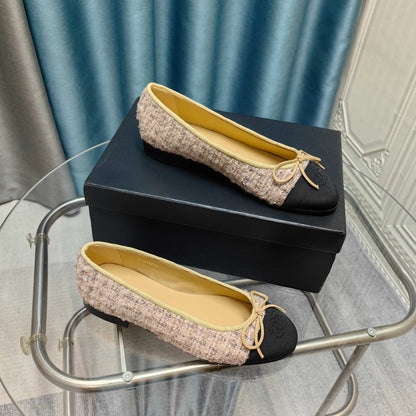 CC 25P Ballet Flat Light Pink Tweed Black Grosgrain