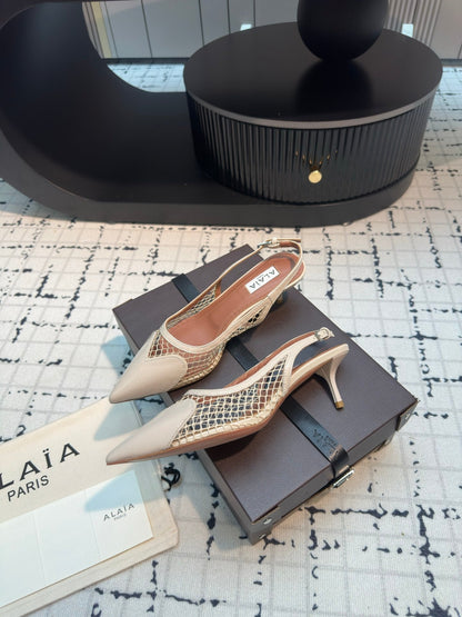 Alaia Heart 50mm Heels Slingbacks Ivory Sheepskin 800932