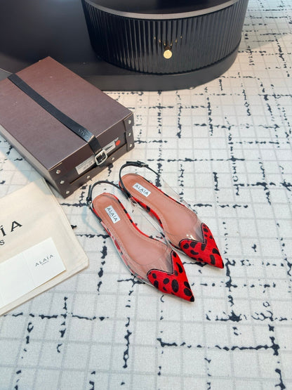ALAIA FLAT SLINGBACK IN CHERRY RED MIX BLACK PATENT CALFSKIN AND FILM