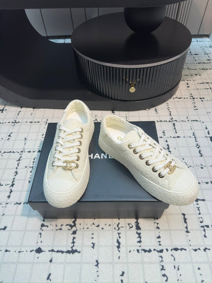 CC Low Sneaker 30mm White Tweed Fabric