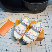 LV LV x TM LV Sunset Flat Comfort Sandal White with Monogram Multicolore Leather 218915