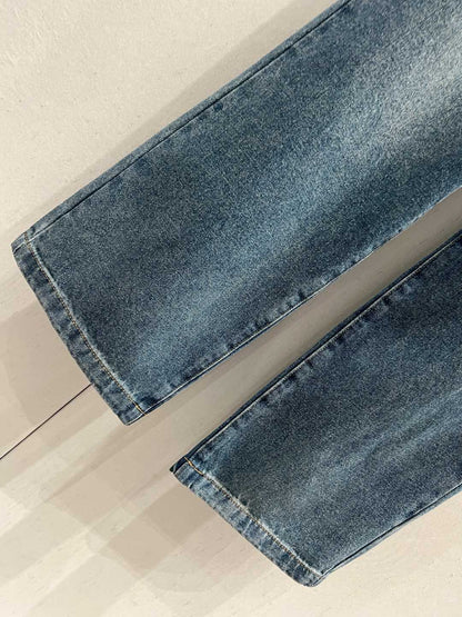 Celine Back Pocket Embroidery Cover Straight Jeans Blue Cotton 209716