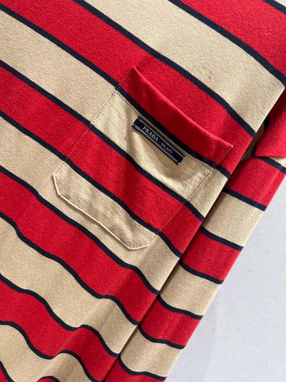 Prada 25 Striped Long-sleeved T-shirt Red mix Beige Cotton 209619
