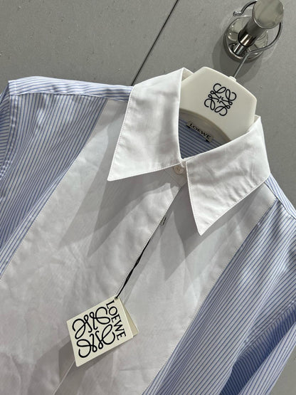 Loewe 25 Striped Long Loose Shirt Blue White Cotton