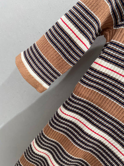 Prada 25 Striped Knitted Polo Short-sleeved Top Brown mix Black Cotton Poliamide 217945