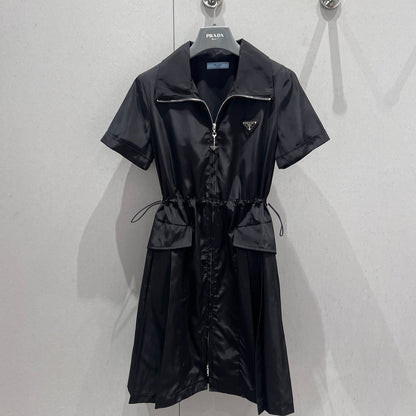 Prada 25 Short Sleeve Zipper Dress Black Polyester 218738