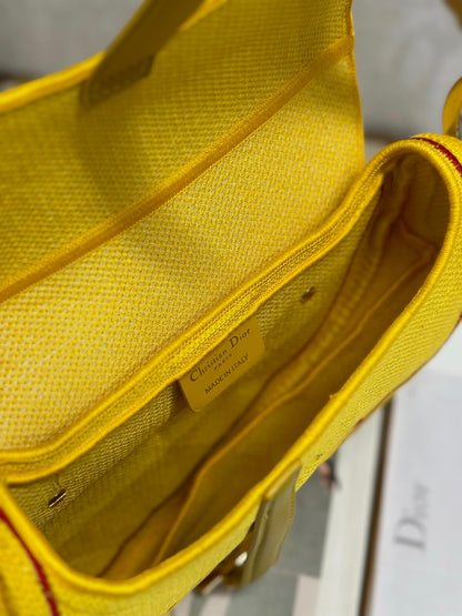 Dior 2026 Saddle Bag 25.5cm Yellow mix Red Canvas 289472