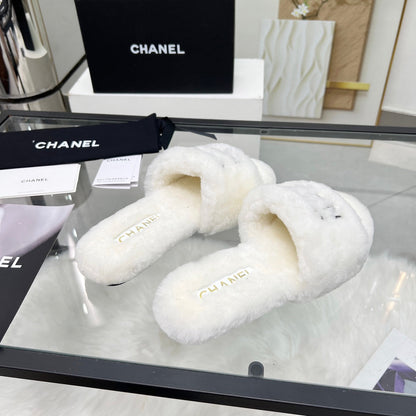 CC Slippers White With Black Lettering Fleece