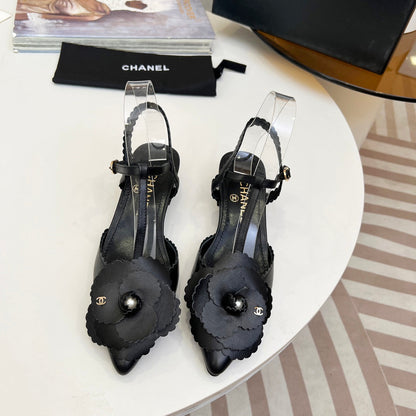 CC Pointed Toe Sandals Black Lambskin