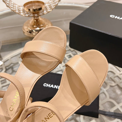 CC 25C 5CM Mid Heed Sandals Cream Italian Leather 213317