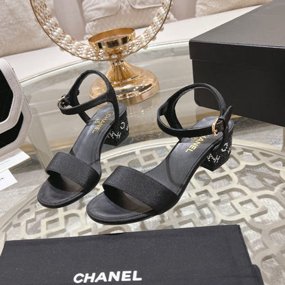 CC 25C 5CM Mid Heed Sandals Black Fabric 213321