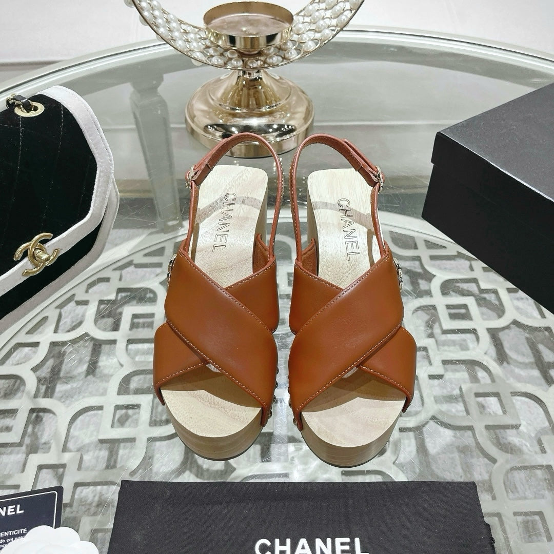 platform sandal 90 cross brown calfskin