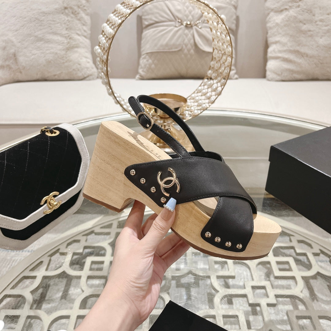 platform sandal 90 cross black calfskin