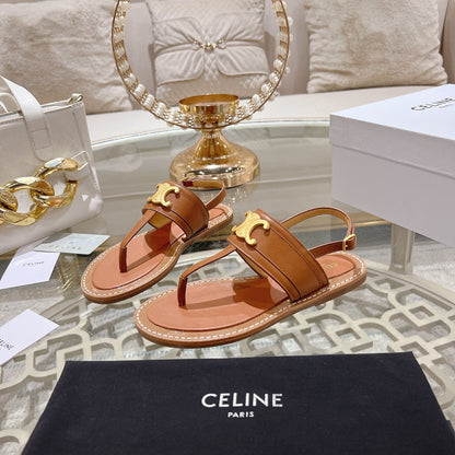 LYMPIA TRIOMPHE THONG IN CALFSKIN CARAMEL BROWN