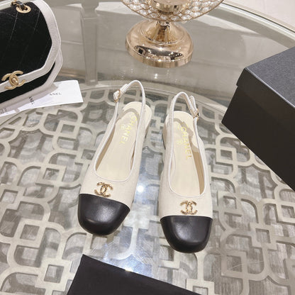 CC Slingbacks 35mm In Ivory White Mix Black Lycra Fabric And Lambskin 943263