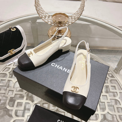CC Slingbacks 35mm In Ivory White Mix Black Lycra Fabric And Lambskin 943263