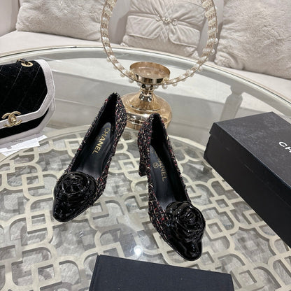 CC 26s High Heels Pump 85 Black Colorful Wool Fabric 627014