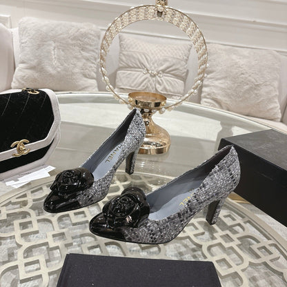 CC 26s High Heels Pump 85 Gray Black Wool Fabric 627016