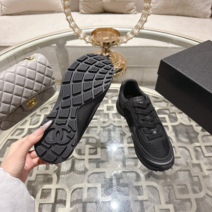 CC 26s Platform Sneakers Black Mesh Sheepskin 627064