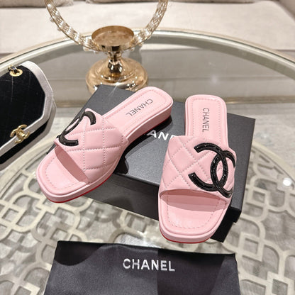 CC 26s Platform Slippers Pink Black Sheepskin 627071
