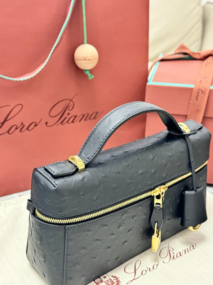 LP 2026 Extra Bag L23 Black Ostrich Leather With Gold Hardware