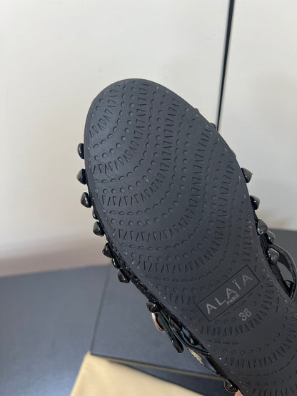 Alaila Ballet Flats With Studs On Fishnet In Black 975753