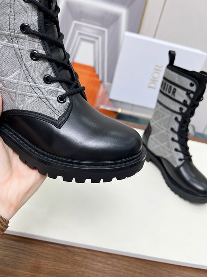 CD D-Major Ankle Boot In Grey Mix Black Denim Fabric And Lambskin  107724