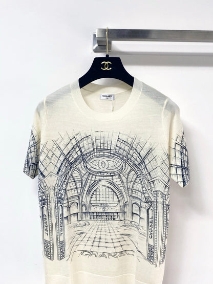 Chanel 2026 Cream Graphic Knit Top Wool 345271