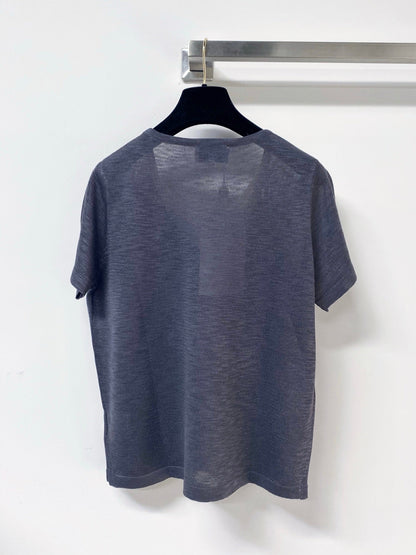 Chanel 2026 Navy Short-Sleeved Shirt Butterfly Graphic Wool 358851