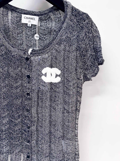 Chanel 2026 Short-Sleeve Cardigan Grey Wool Laine 442981