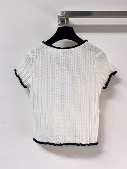 Chanel 2026 Bow Detail Short-Sleeve Knit White Viscosa 463561