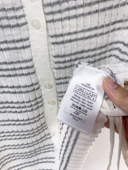 Dior 2026 Striped Short-Sleeve Cardigan White Grey Acrylic 463518