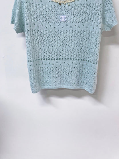Chanel 2026 Blue Knitted Short-Sleeved Top Cotton 479942