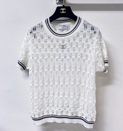 Chanel 2026 White And Black Short-Sleeved Shirt Wool 479934