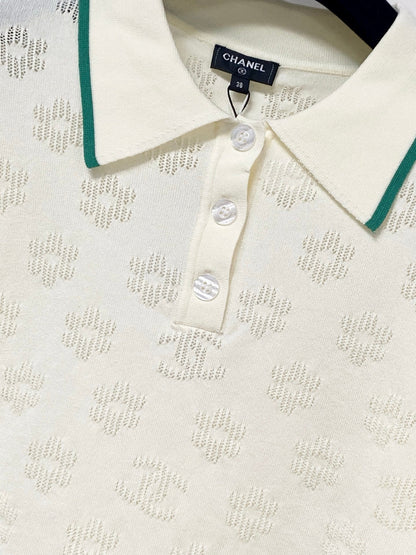 Chanel 2026 Short-Sleeve Knit Polo Shirt Cotton 479910