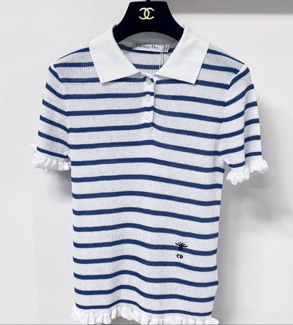 Dior 2026 Stripes Polo Knitted  Short-Sleeve Shirt Tencel 479853