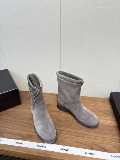 Chanel 25 Boot Grey Suede