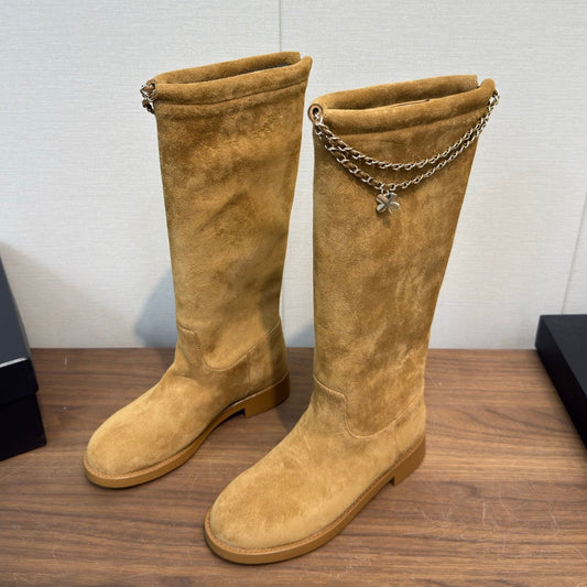 Chanel 25 Long Boot camel Suede 465616