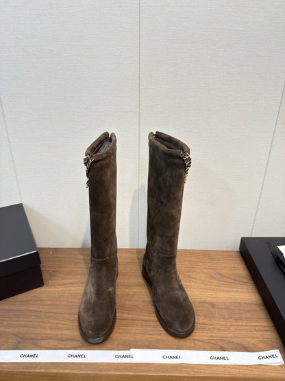 Chanel 25 Long Boot Brown Suede 465617