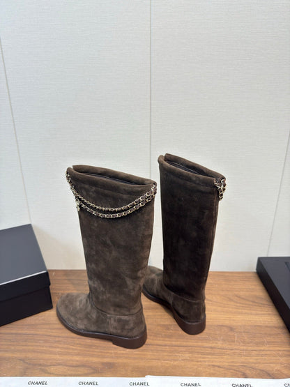 Chanel 25 Long Boot Brown Suede 465617