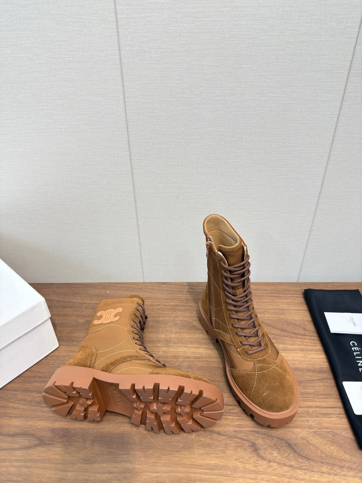 Celine 25 Boot Brown Suede Leather 552394
