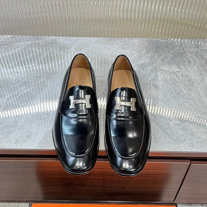 HM H-BUCKLE LOAFER GLOSSY BLACK CALFSKIN