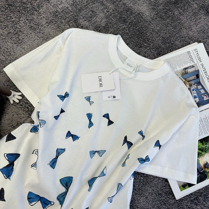 Dior 2026 Blue Bow Short-Sleeve T-Shirt Cotton 374773