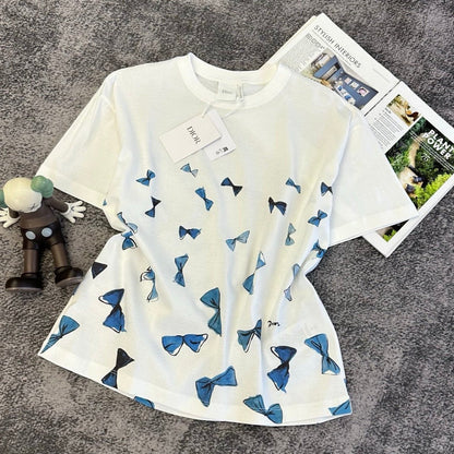 Dior 2026 Blue Bow Short-Sleeve T-Shirt Cotton 374773