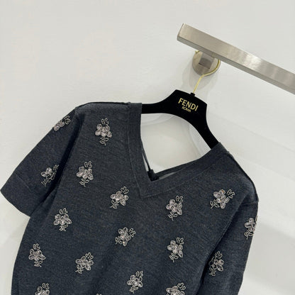 Fendi Wool Cropped sweater with crystal embroidery 229410