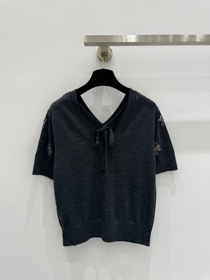 Fendi Wool Cropped sweater with crystal embroidery 229410