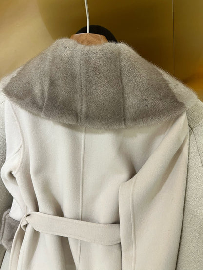 LP 25 Deep V-neck Long Coat Beige Cashmere Fur 303962
