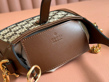 Gucci Jacket Bag Brown mix Ebony Rhinestones Leather Canvas 248592